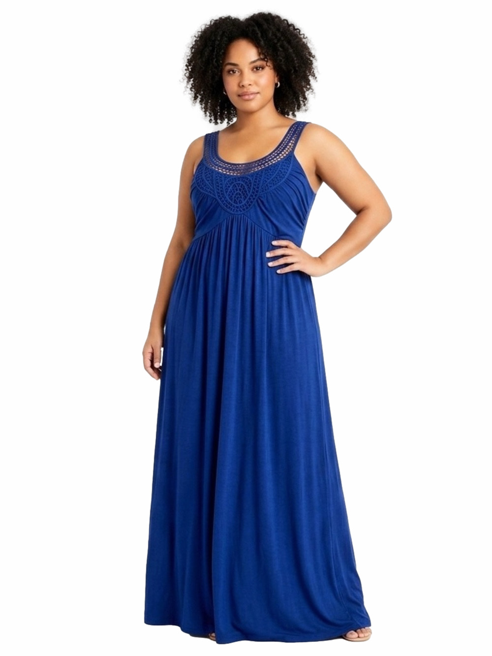 Maxi Dress Strappy Tank Lace Top A-line Beach Cover Up Royal Blue Plus Size 1X